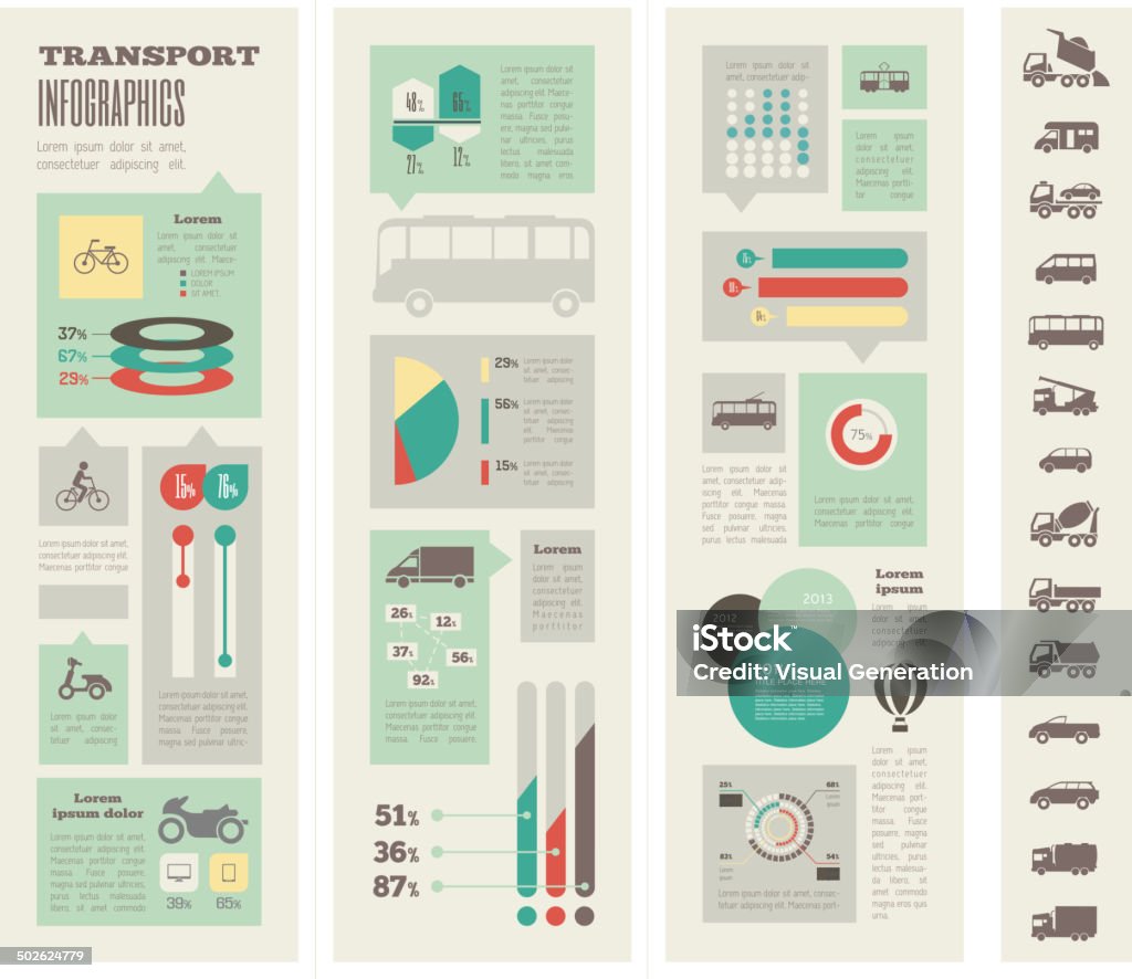 Transportation Infographic Template. Flat Transportation Infographic Elements plus Icon Set. Vector. Hot Air Balloon stock vector