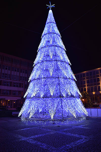 Purple metallic Christmas tree stock photo