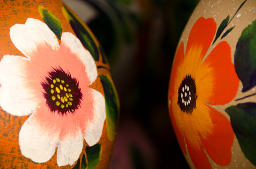 Mexican ceramic pots, large orange flowers, San Diego
