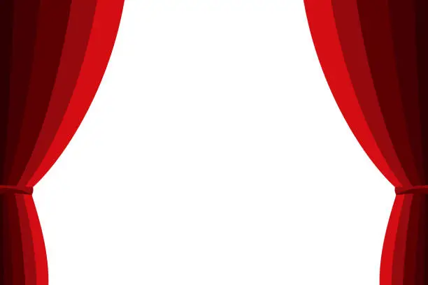 Vector illustration of Red curtain opened on a white background.