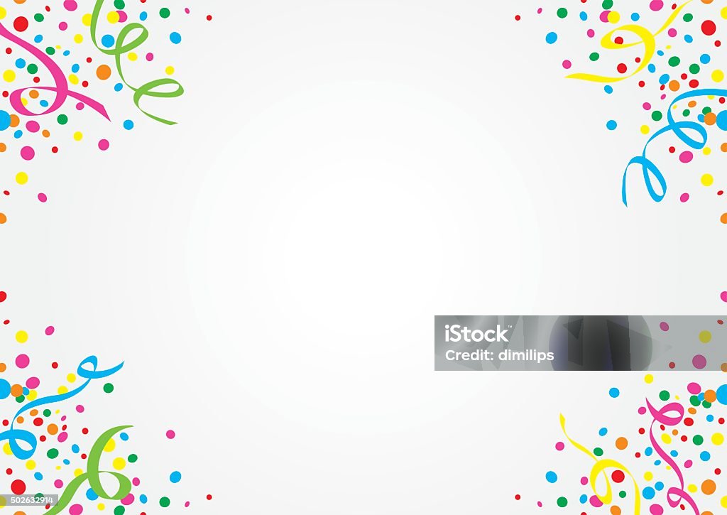 White background of colorful confetti and streamers Streamer stock vector