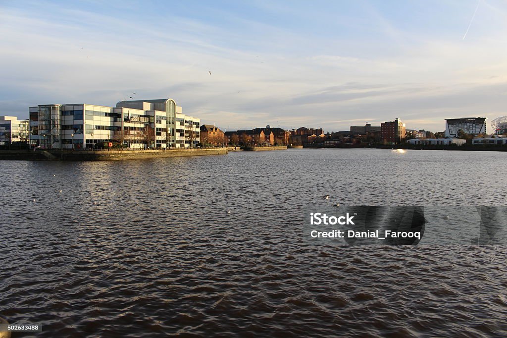 Salford Quays A picture of the quays at Salford overlooking the waterfront 2015 Stock Photo