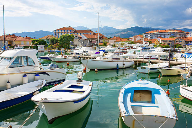 Marina with boats and yachts in Tivat , Montenegro stock photo