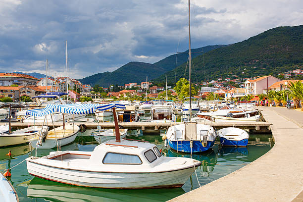 Marina with boats and yachts in Tivat , Montenegro stock photo