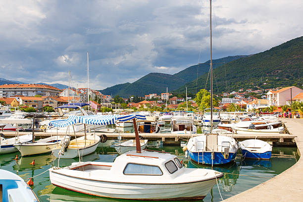 Marina with boats and yachts in Tivat , Montenegro stock photo