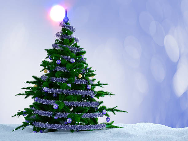 istock Christmas tree with decorations and snow on decorative background. 502636986