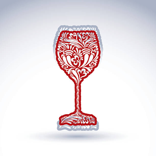 stilisierte blumen-muster goblet, isoliert auf weißem hintergrund - flowerpatterned stock-grafiken, -clipart, -cartoons und -symbole