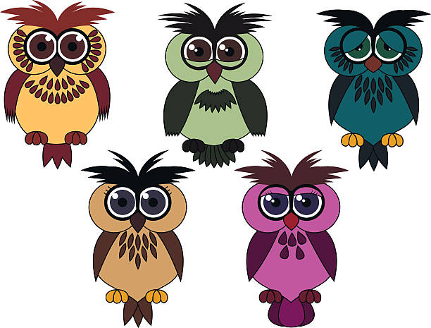 Conjunto de giro owls - ilustração de arte vetorial
