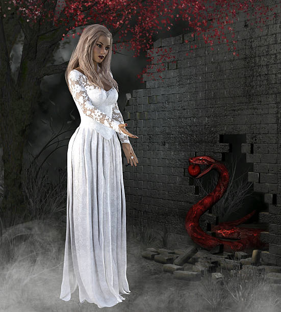 istock 3D render of young woman and snake. 502641420