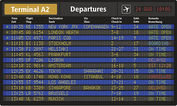 illustrations, cliparts, dessins animés et icônes de de l'aéroport de départ - tableau des départs et arrivées