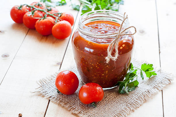 istock Tomato sauce (jam) in glass jar 502642118
