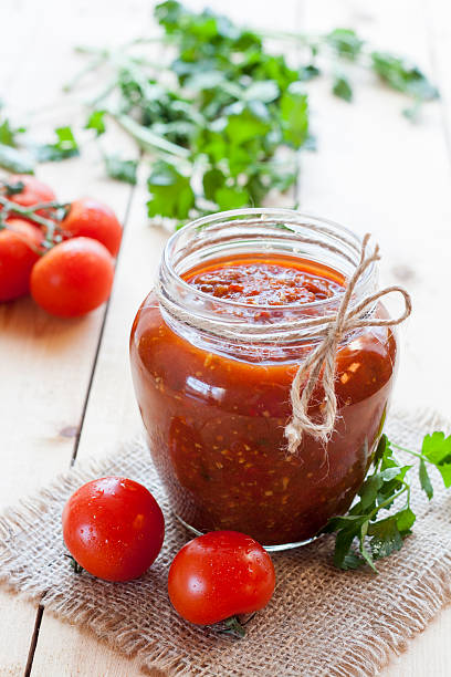 istock Tomato sauce (jam) in glass jar 502642134