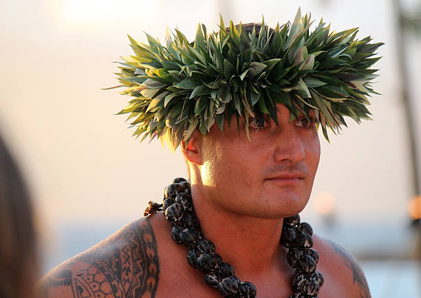 Maui, Hawaii, USA July 19, 2013: Close up of a Hawaiian Hula dancer at a luau on Wailea Beach.