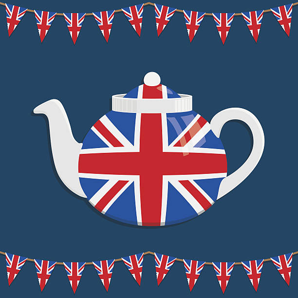 uk teapot great britain teapot decoration with bunting and transparencies british culture stock illustrations