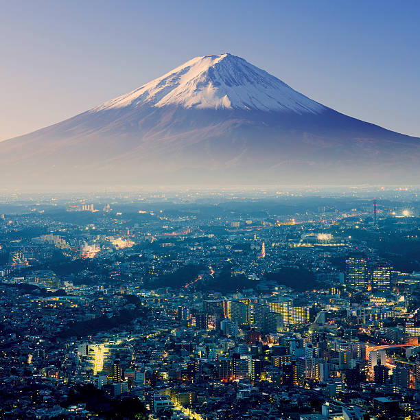 Mount Fuji. Fujiyama. Aerial view with cityspace surreal shot. J stock photo