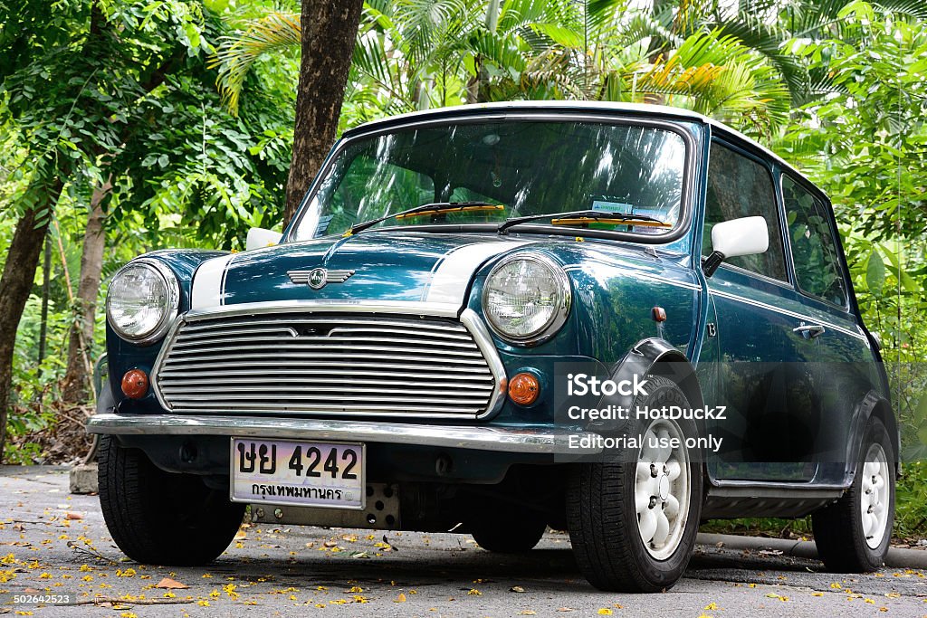 Classic car Bagnkok, Thailand - July 11, 2014: Mini car from Britain parking in the Rodfai Park, Bangkok. Bangkok Stock Photo
