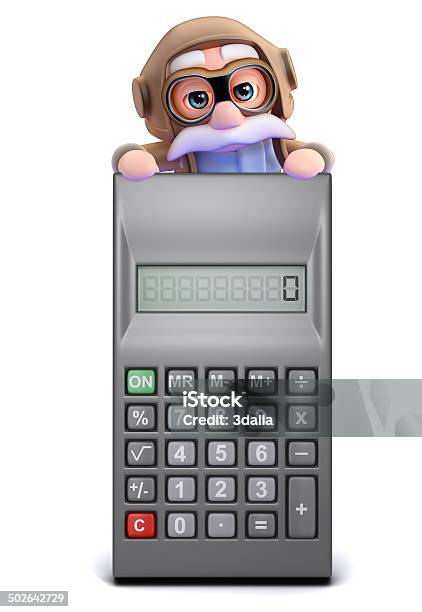 3d Old Pilot Looks Over A Calculator Stock Photo - Download Image Now - Aerospace Industry, Air Force, Boat Captain