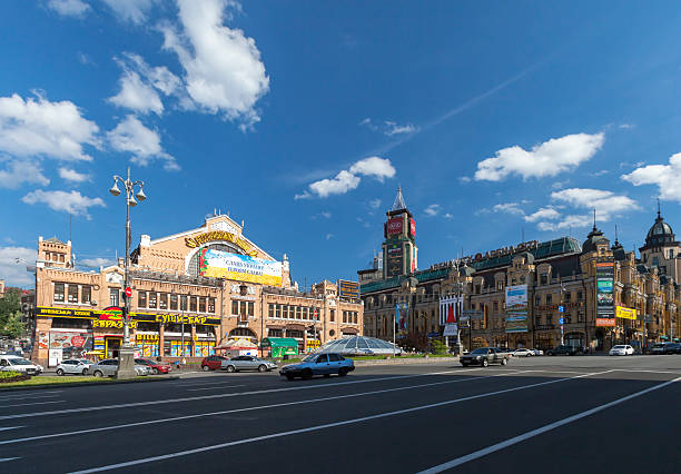 Kyiv, Ukraine - June 29, 2014: Bessarabian market, Kyiv, Ukraine. Besarabka is an indoor market located in the center of Kiev on the Bessarabska Square Was built in 1910-1912, the market features 896 square metres (9,640 sq ft) of market space. Today is one of the old market in Kyiv and works for now. 