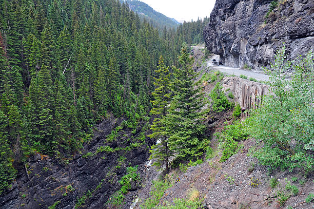 istock Four wheel drive vehicles on dangerous exposed Shelf Road 502644698