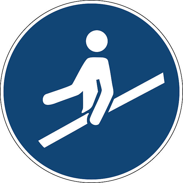 obligatorische maßnahmen-schild mit handlauf - safety rail stock-grafiken, -clipart, -cartoons und -symbole