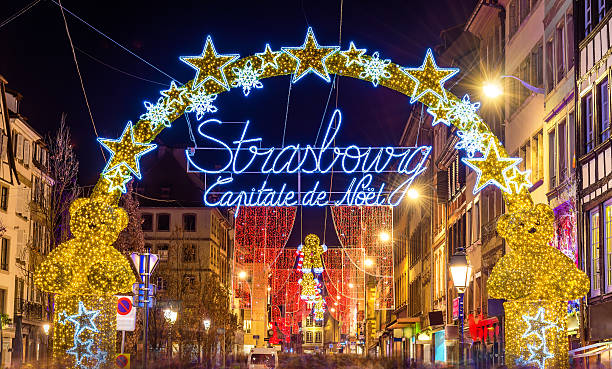 Entrance to the city centre of Strasbourg on Christmas time Entrance to the city centre of Strasbourg on Christmas time notre dame de strasbourg stock pictures, royalty-free photos & images
