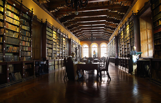 Lima, Peru - April 19, 2015: Library with ancient books of the Santo Domingo convent on April 19, 2015 in Lima, Peru. The convent was built in the sixteenth century