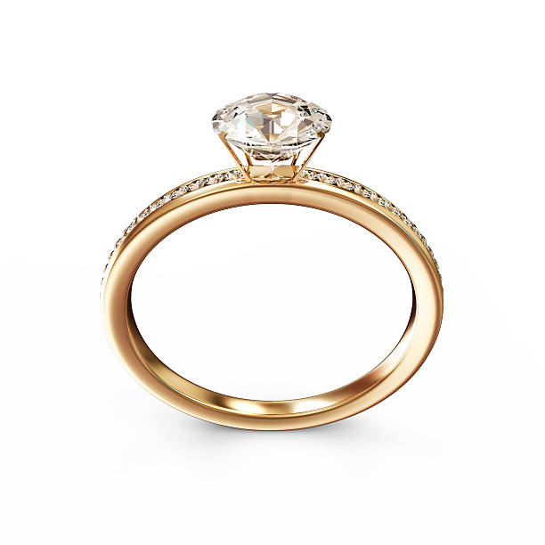 istock Golden Wedding Ring with Diamonds isolated on white background 502662449