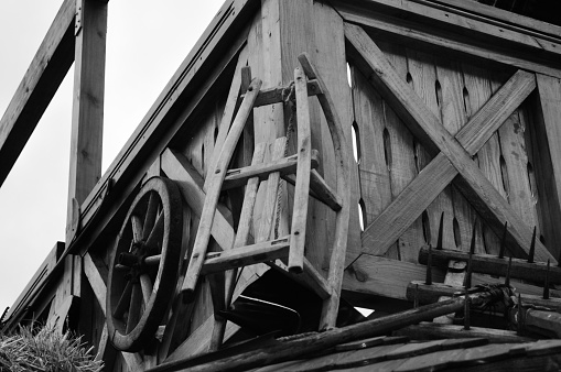 wooden sleigh wood barrier decoration wheel