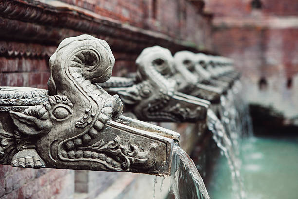 Traditional Stone taps of Nepal showing the traditional arts and crafts skill.