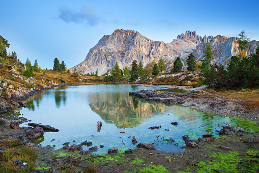 View of the Limides Lake and Mount Lagazuoi, Dolomites - Italy