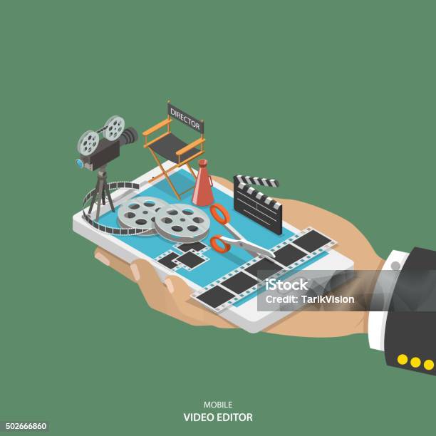 Mobile Video Editor Flat Isometric Vector Concept Stock Illustration - Download Image Now - Home Video Camera, Photographic Print, Mobile Phone