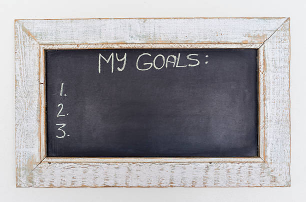 New Year Goals Planning New Year goals list written on a framed blackboard. Space for copy. lavagna stock pictures, royalty-free photos & images