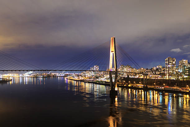 Night view of a city by a river
