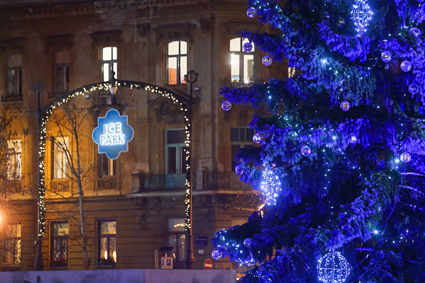 istock Blue Christmas tree in Zagreb 502668870