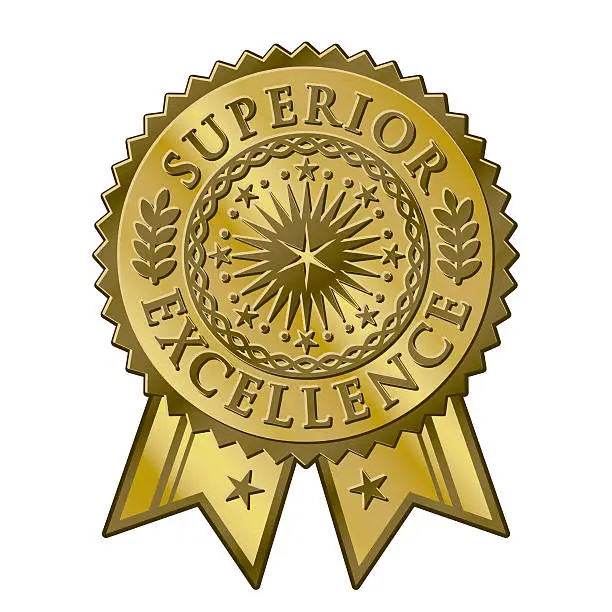 Vector illustration of Gold certificate award seal, superior excellent achievement