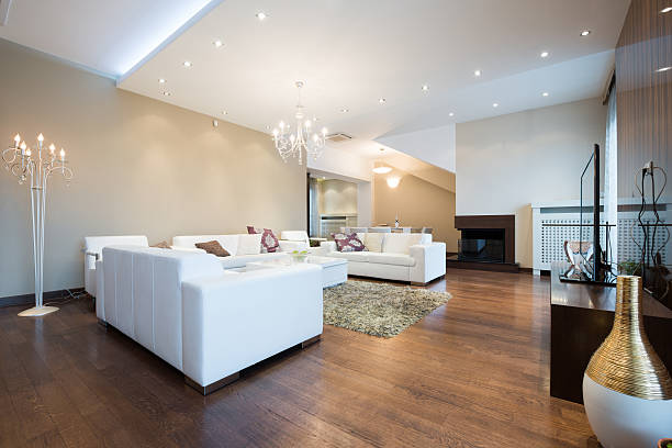 istock Interior of a modern spacious living room with fireplace 502669680