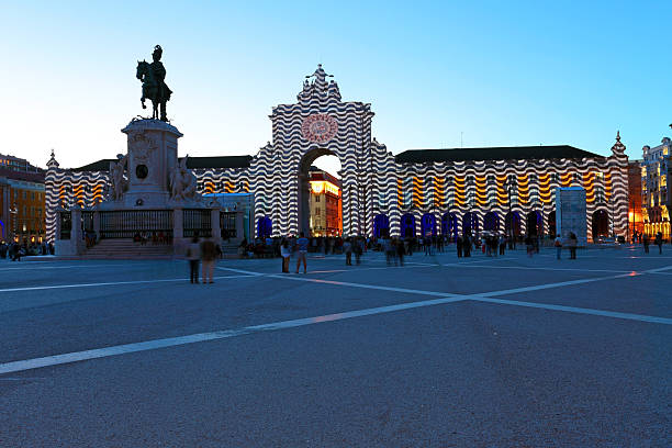 Lisbon, Portugal - May 29, 2015: Lisboa City of the Sea is a multimedia spectacle in Praca de Comercio Lisbon, Portugal.