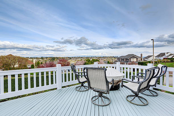 istock Wooden walkout deck with patio area 502689051