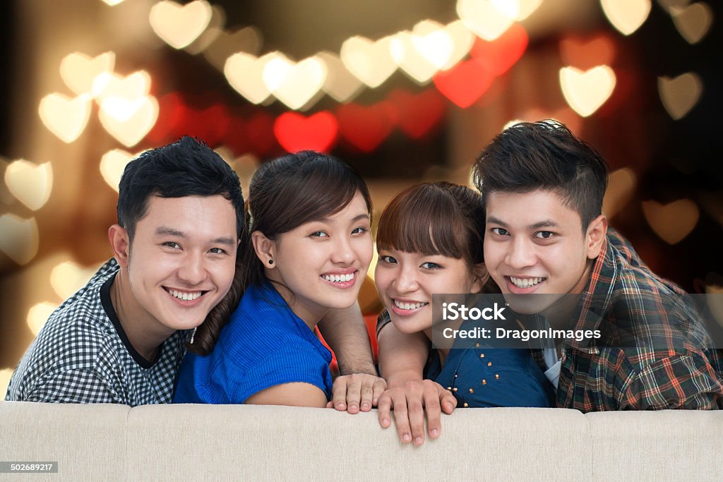 Double date Portrait of two Vietnamese couples having double date Couple - Relationship Stock Photo