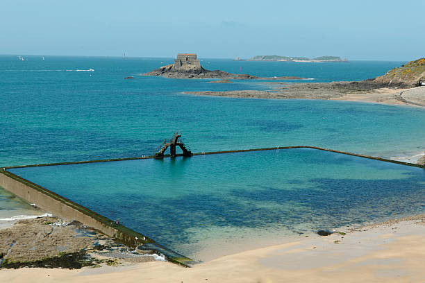 Seawater pool at Saint Malo with the Petit Bé fort in rear. 