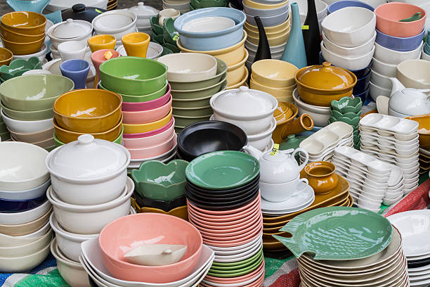 istock Colorful ceramic plates and bowls 502690723