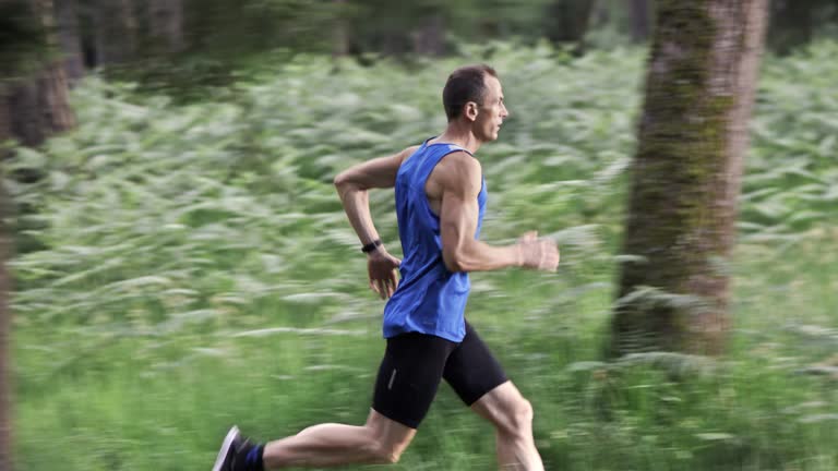 SLO MO DS Man running on a forest path