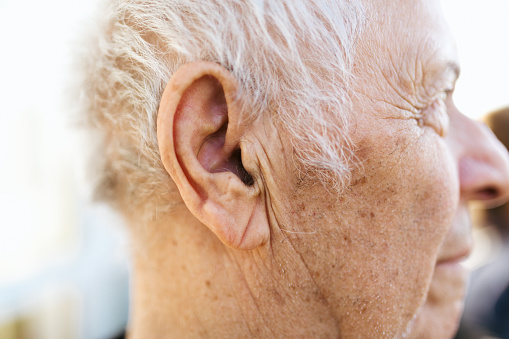 Ear of an senior adult man.