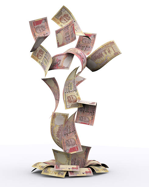 istock Flying indian Currency on White Background 502698660
