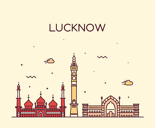 illustrazioni stock, clip art, cartoni animati e icone di tendenza di lucknow skyline lineare stile illustrazione vettoriale - lucknow