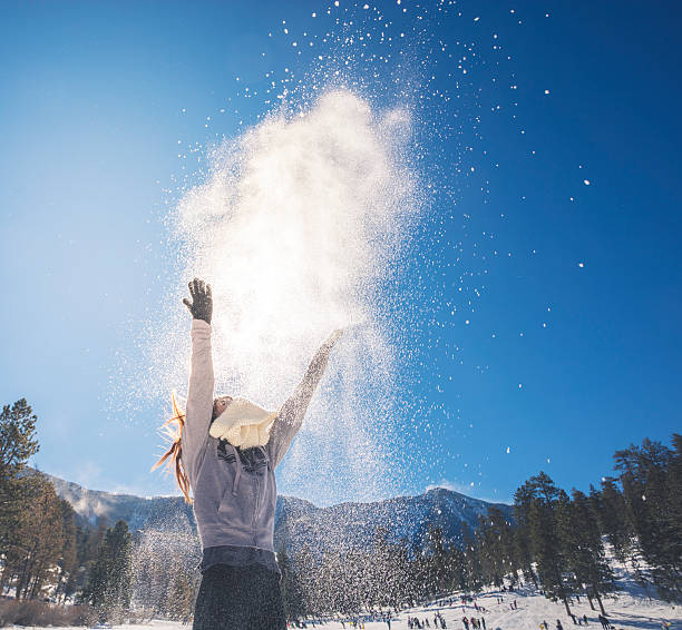 istock Young Woman Playing in the snow 502701142