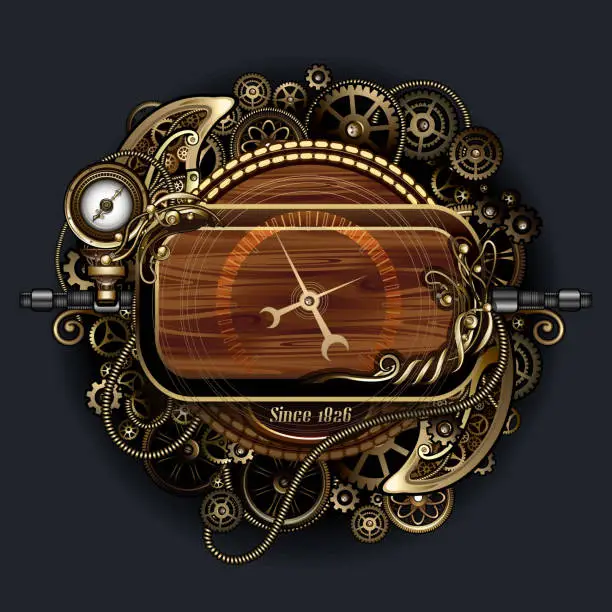 Vector illustration of Steampunk Futuristic Clock