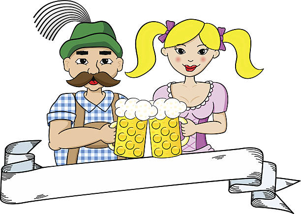 bavarian couple with Beer Fest beer and banner eps 10 vector illustration of a bavarian couple with Beer Fest beer and banner pics of dirndl skirt stock illustrations