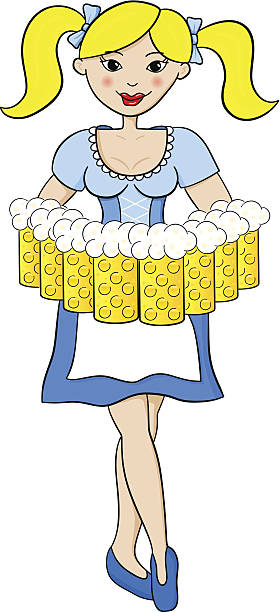 Beer Fest girl serving beer eps 10 vector illustration of Beer Fest girl serving beer pics of dirndl skirt stock illustrations