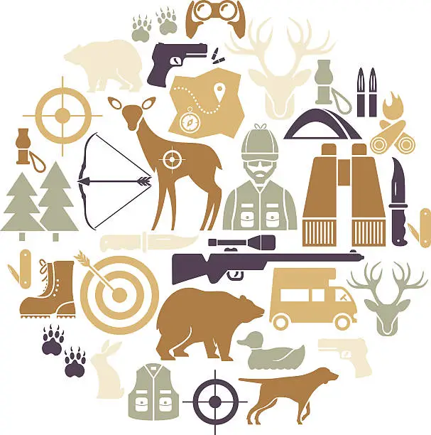 Vector illustration of Hunting Icon Set